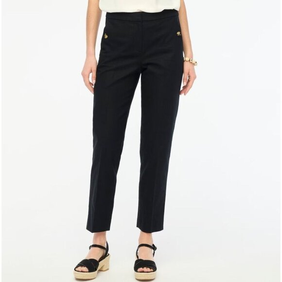 J.Crew Linen-Cotton Blend Elastic-Back Sailor Pant High Rise Straight Black 10 - Picture 1 of 13